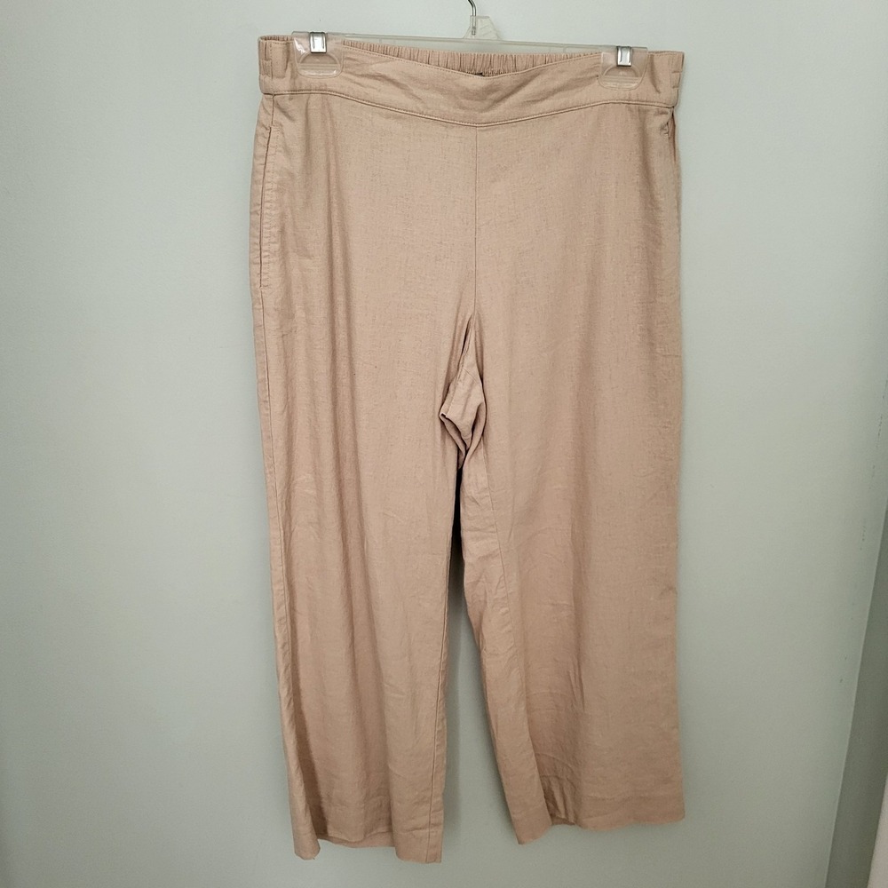 Ann Taylor Factory Beige Cropped Pull on Pants Linen Blend Pockets Medium Petite
